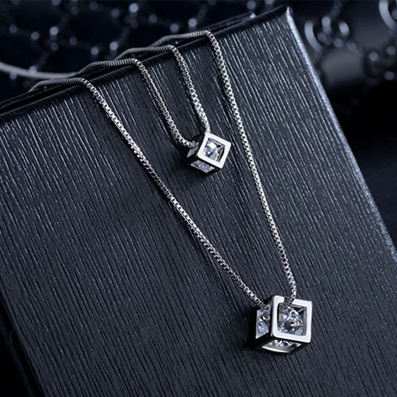 Модный Кубик Рубика с кристаллом из двойной подвески ожерелье серебряного цвета