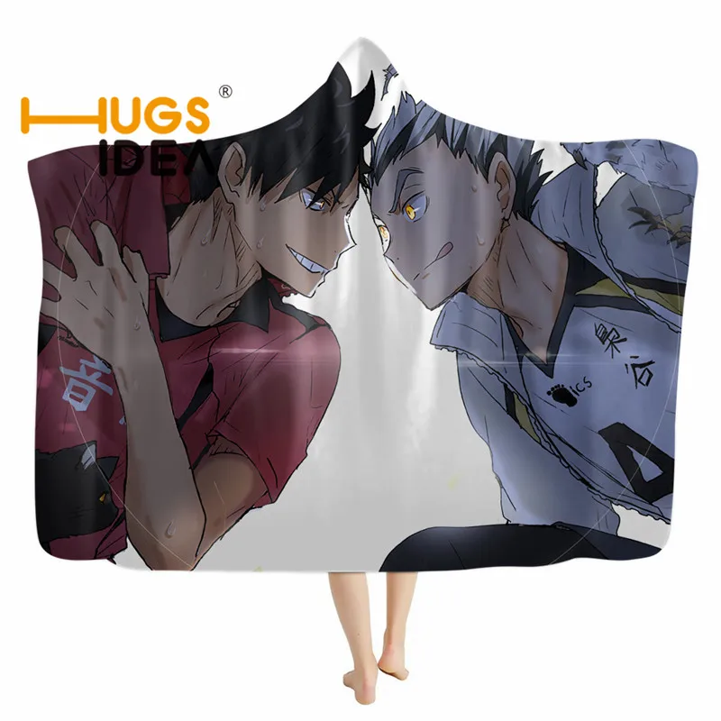 

HUGSIDEA 3D Haikyuu Karasuno Hooded Blanket for Adult Cartoon Sherpa Fleece Wearable Throw Blanket Microfiber