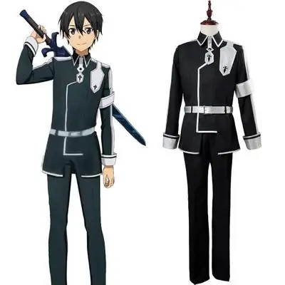 Anime Sword Art Online Cosplay Costume Kirigaya Kazuto Combat Gear Men Wig Cool Short Coat Suit Top + Pants Belt Armband | Тематическая
