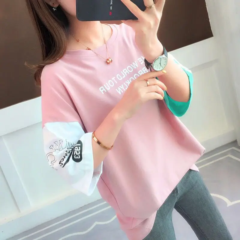 

New short sleeve T-shirt girls' 2021 summer student loose print top
