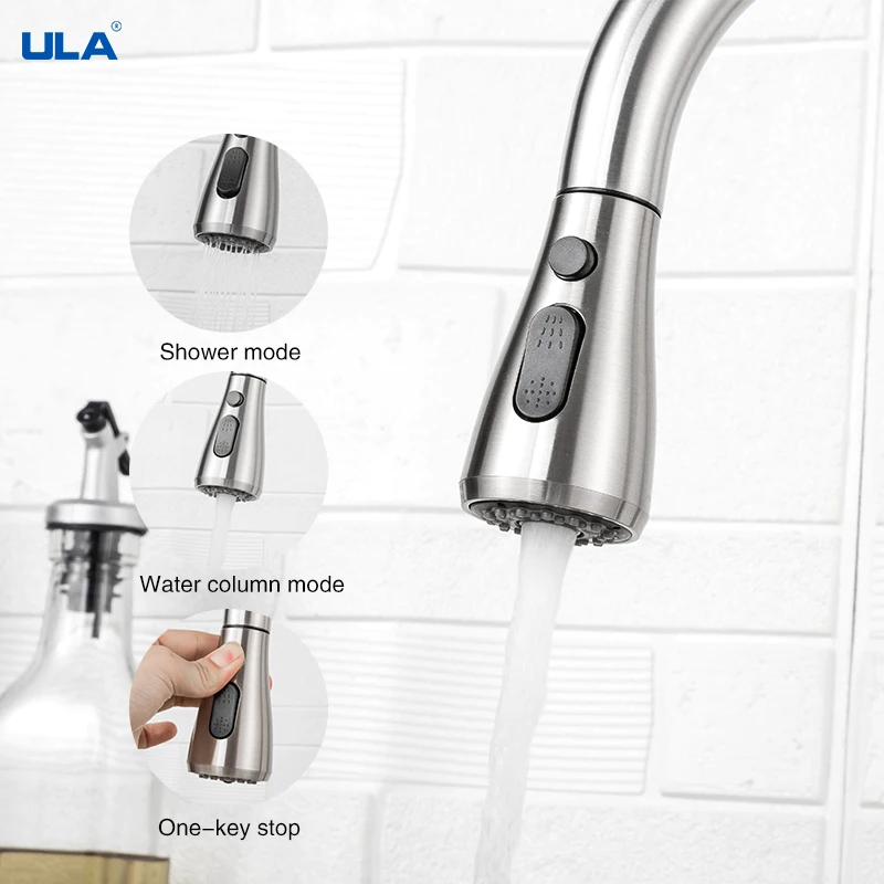 Кухонный Смеситель ULA черный кухонный кран с выдвижным носиком распылителем для