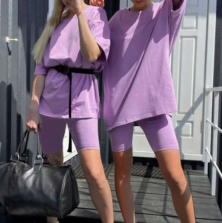 

Women's Causal Two Piece Suits 2021 Fashion Tops and Shorts Suit Sports Tracksuits Home Wear Summer Female Bicycle Suit Outfits