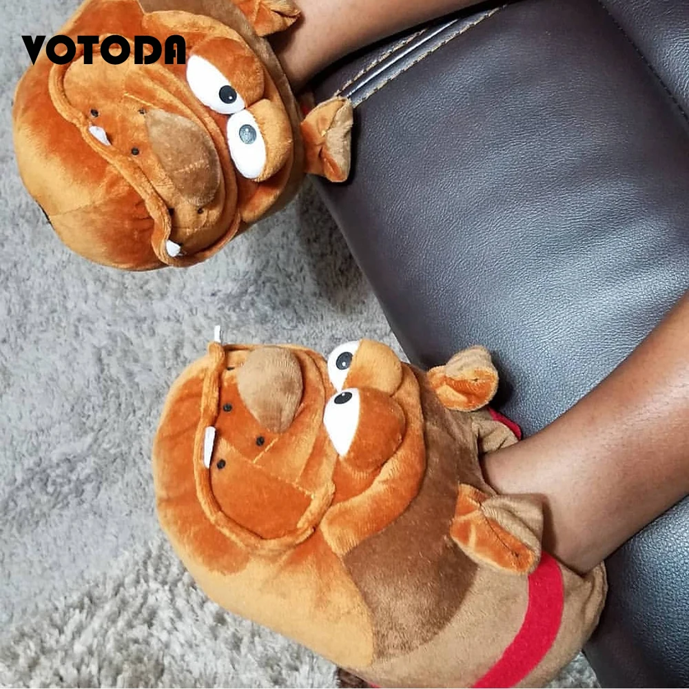 

Women Winter Warm Home Slippers Woman Soft Short Furry Plush Ladies Fashion Cute Animal dog Couple Comfort Casual Female Shoes