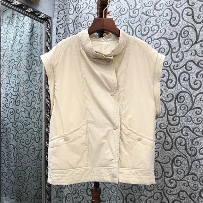 

2020 Autumn Fashion Jackets High Quality Outerwear Coats Women Stand Neck Pocket Patchwork Long Sleeve Casual Cotton Coats 2pc