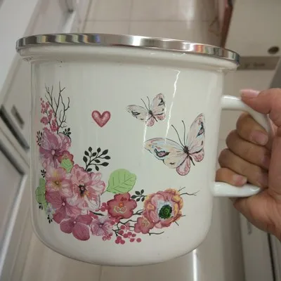 Большая кружка эмалированная миска для еды лапши быстрого приготовления милая