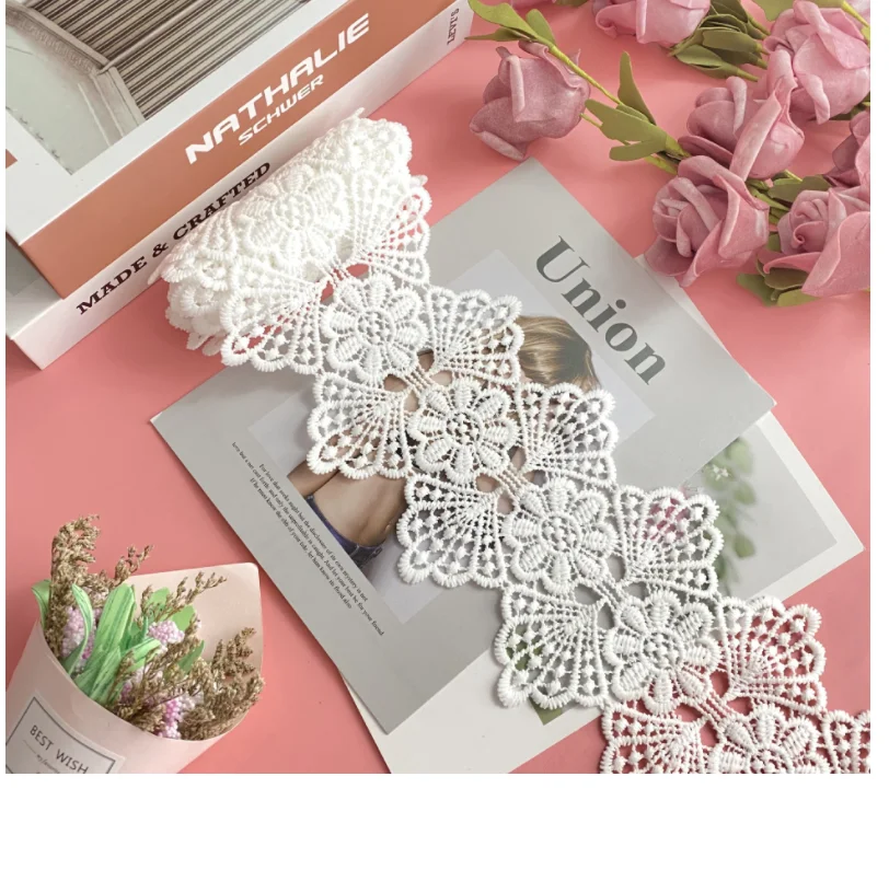 

3 ярда молочный шелк Водорастворимая кружевная ткань полый белый двусторонний штрих-код Лолита платье ручной работы аксессуары