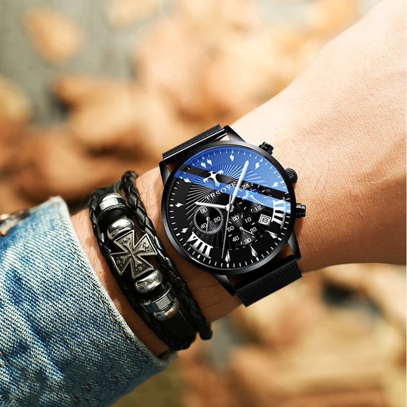 

Часы наручные TRSOYE Мужские кварцевые, роскошные деловые водонепроницаемые, с календарем, с браслетом из нержавеющей стали