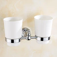 polished chrome brass hotel bathroom wall mount double ceramic cups toothbrush holder 2ba908