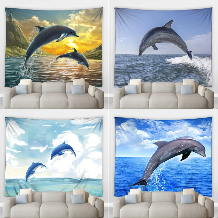 

Ocean Animals Big Tapestry Pretty Whale Couple Pattern Living Bedroom Mural Bedside Blanket Home Decor Art Wall Hanging Curtains