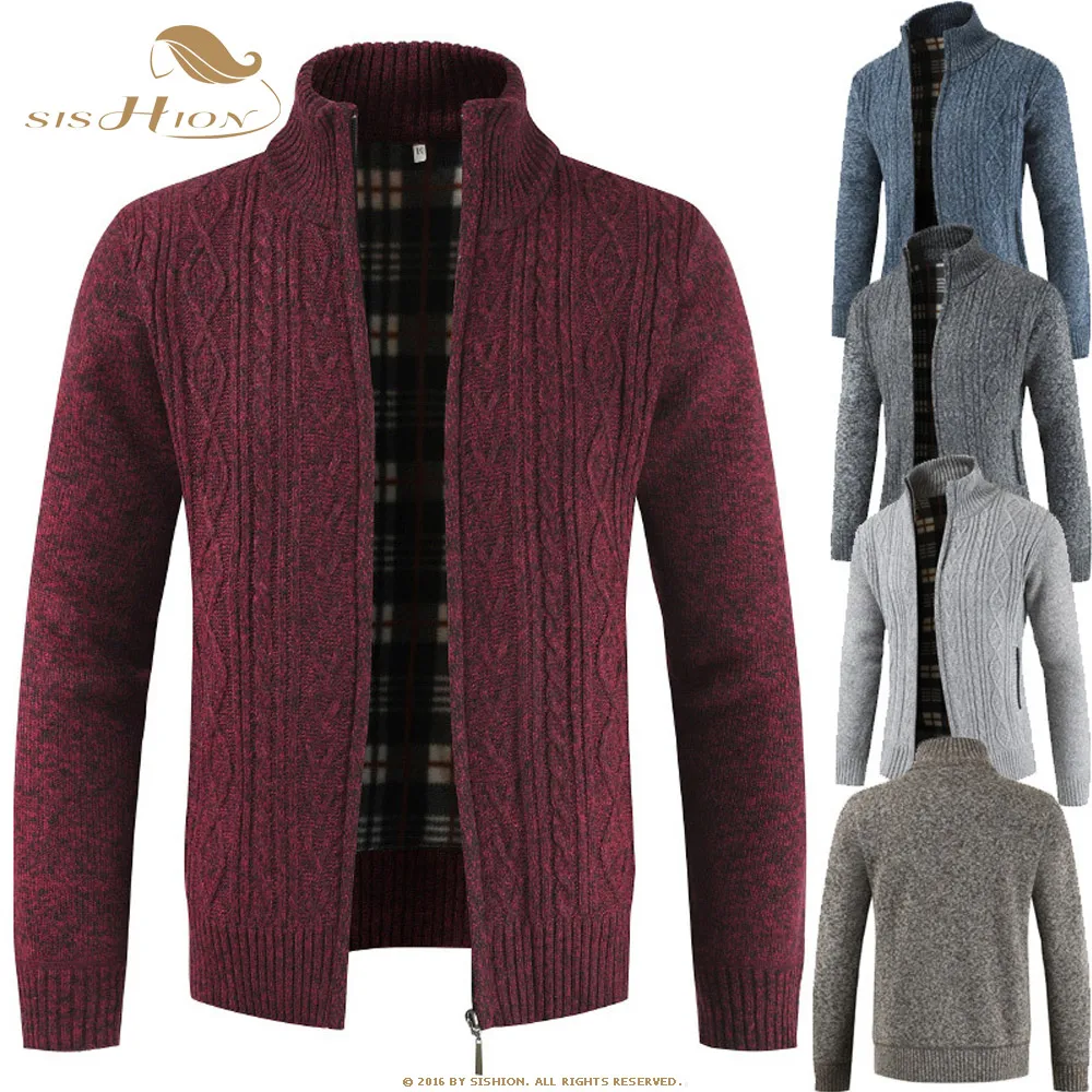 

Мужской кардиган SISHION, куртки, свитер, новинка осень-зима 2021, утепленный мужской свитер с воротником-стойкой, топ SP0682