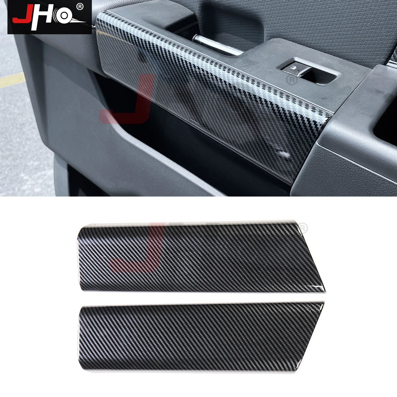 

JHO ABS Carbon Grain Rear Inner Door Handle Overlay Cover Trim for Ford F150 2021 F-150 Car Accessories