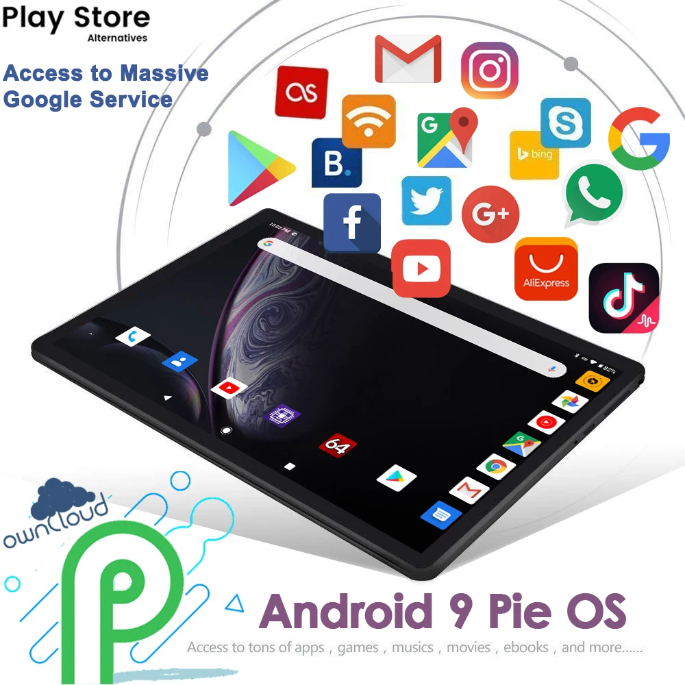 Global ROM, 10 inch tablet pc, Octa Core CPU, 4GB RAM 32GB ROM, 1280*800 IPS Display, Android 9 Pie, 5.0MP Cameras, WiFi, GPS