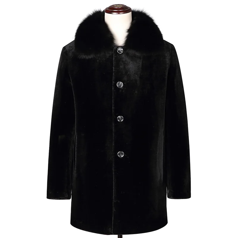

Shearing Sheep Real Fur Coat Men Winter Jacket Long Wool Coat Real Fox Fur Collar Leather Parka Hombre 1804 LX2367