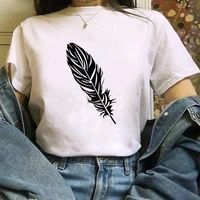 womens feather flower printed t shirt summer short sleeve geometry fashion print lady t shirts top t shirtshort sleeve harajuku