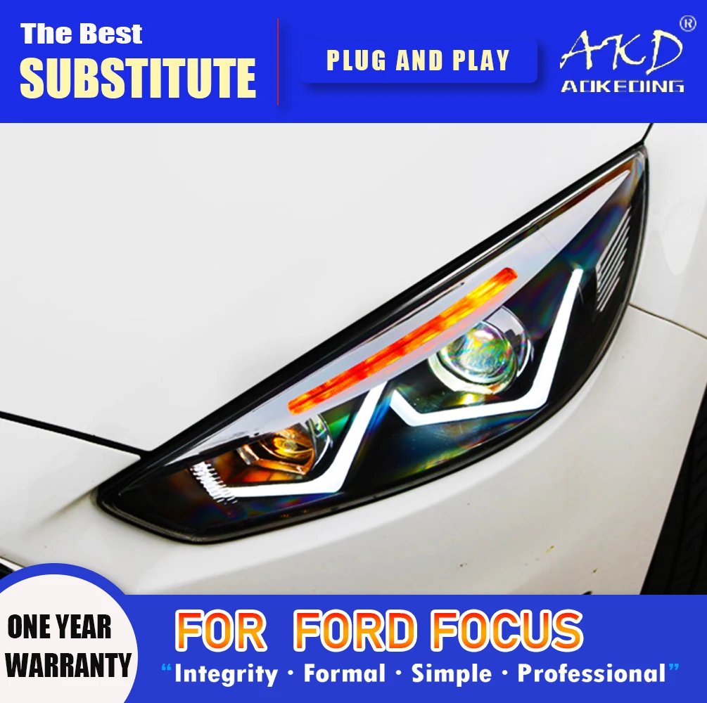 AKD-Lámpara de cabeza para Ford Focus, faro delantero LED para Ford Focus 2015-2017, señal de giro DRL, lente de proyector de ojo de Ángel de haz alto