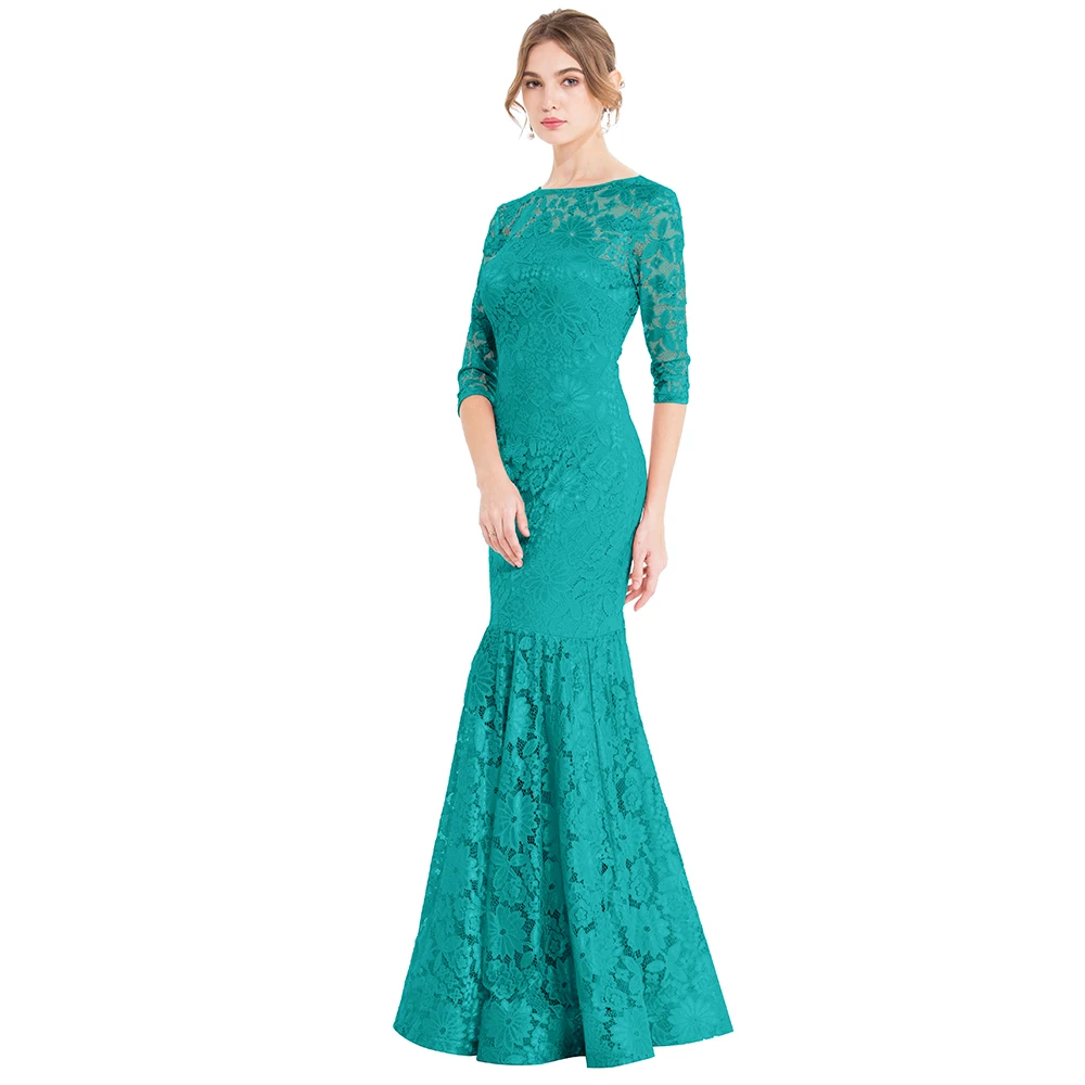 Женское кружевное платье с юбкой годе Angel fashions вечернее рукавом 3/4 круглым
