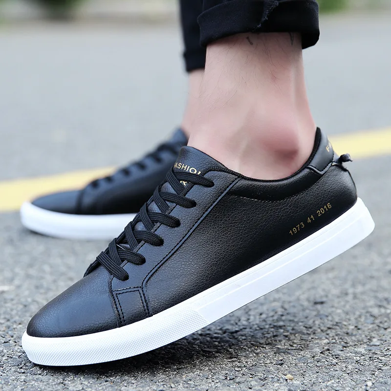 

Mazefeng Men Shoes Spring Summer PU Leather Shoes Men Lace-Up Wihte Style Light Breathable Fashion Sneakers Men Vulcanized Shoes