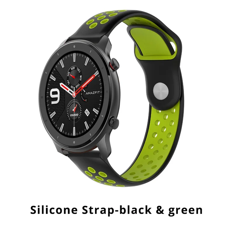 Silicone black green Huami Amazfit GTR 47 мм умный Браслет замена металла Милана из нержавеющей стали кожаный силиконовый холст ремешок для часов - Цвет: Silicone black green