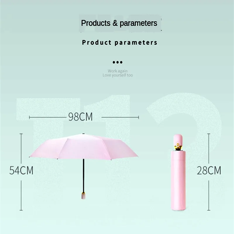 

Automatic 8-bone Black Glue Solid Color Three-fold Umbrella for Girls, Fresh and Cute, Portable Windproof and UV-proof Umbrella