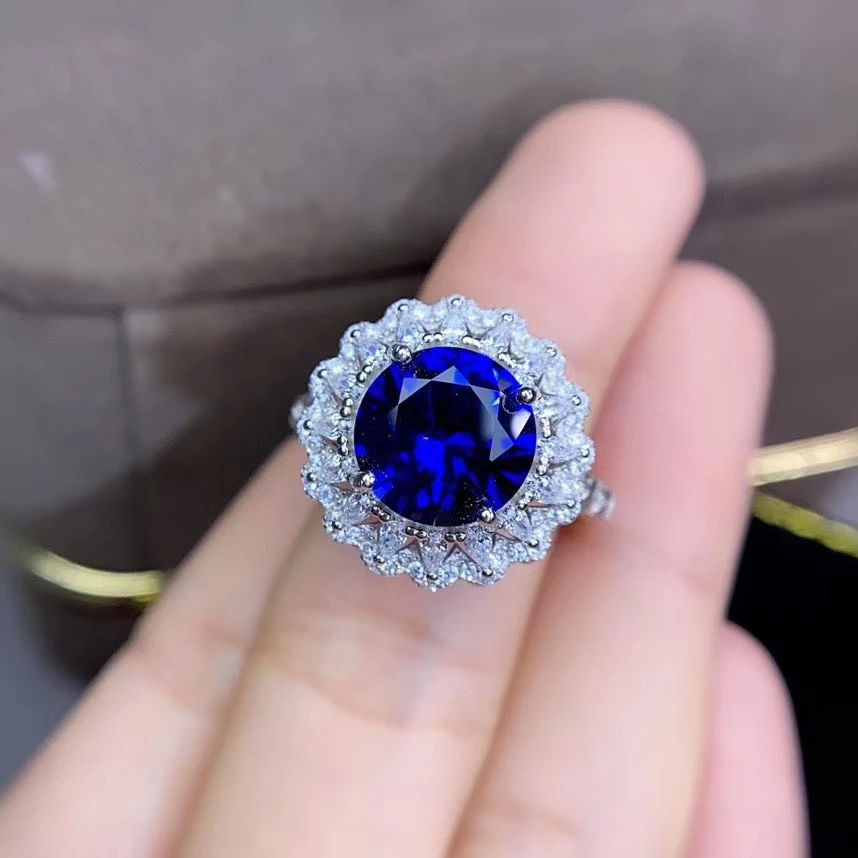 

EXQUISITE BLUE SAPPHIRE GEM RING FOR WOMEN SILVER JEWELRY REAL 925 SILVER ROUND GOOD GEM SUPPLY CERTIFICATE PARTY GIFT