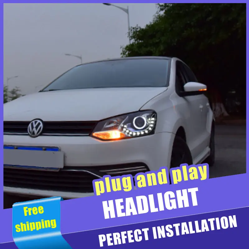 2 шт. светодиодный Автомобильные светодиодные фары для vw Polo 2013 ные DRL двухлучевые