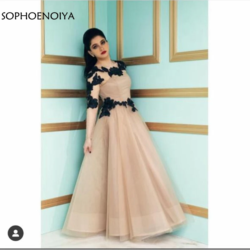 

New Arrival Dubai Long sleeve evening dresses 2021 Black Lace Appliques Muslim evening dress Party vestidos de festa