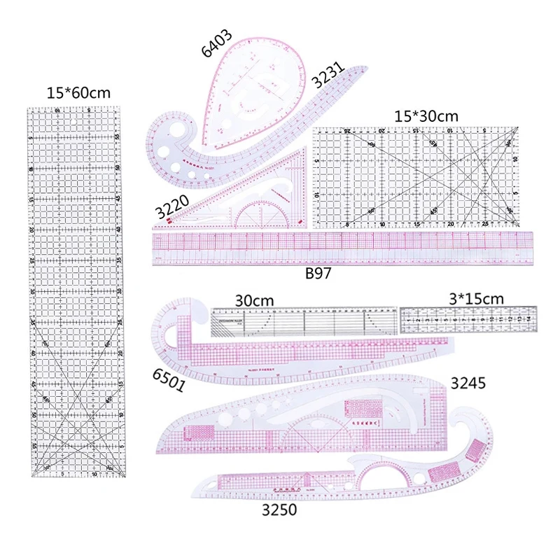 

KAOBUY 11PCS PVC Curve Cutting Rulers Clear Scale Acrylic Straight Ruler Yardstick Measure Dressmaking Sewing Clothing Rulers