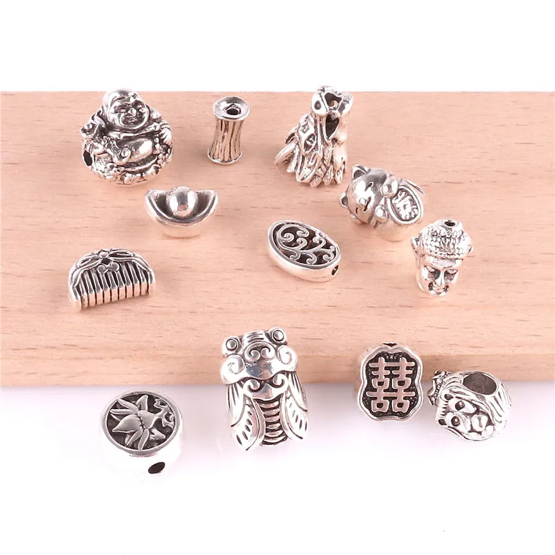 12 шт. китайский Стиль античное серебро Дракон Будда очарование кулон подходящие