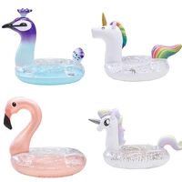 new sequin unicorn flamingo toucan shape inflatable transparent swimming ring pool float giant air mattress water fun toy adult