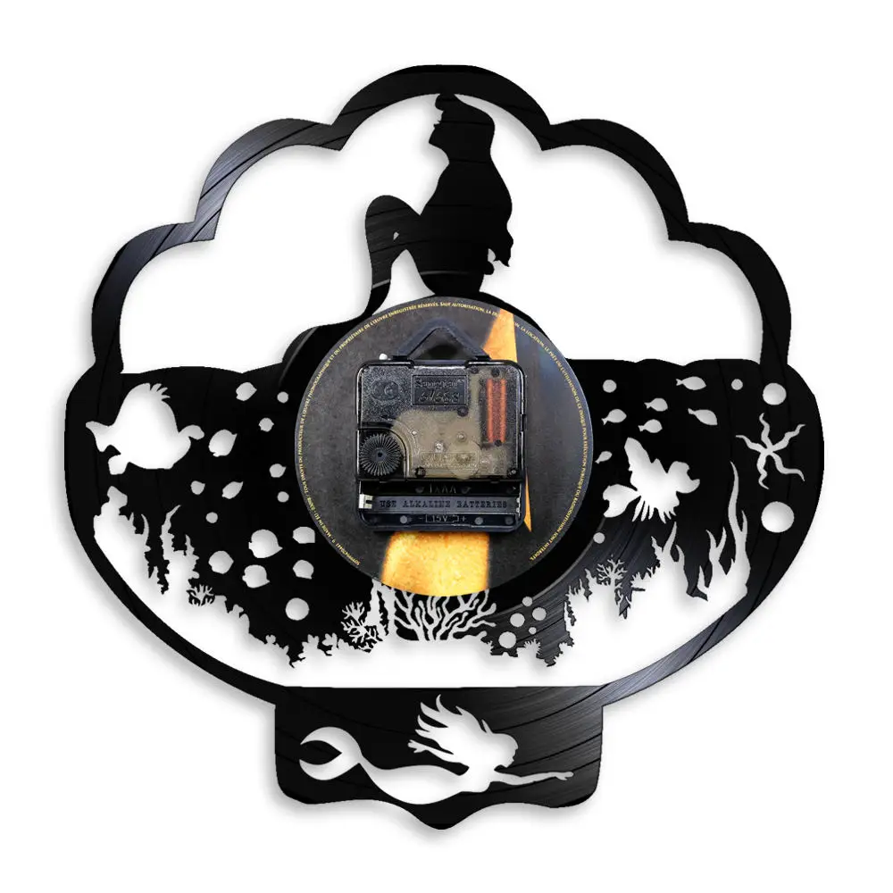 Фантастические виниловые настенные часы с изображением русалки океана