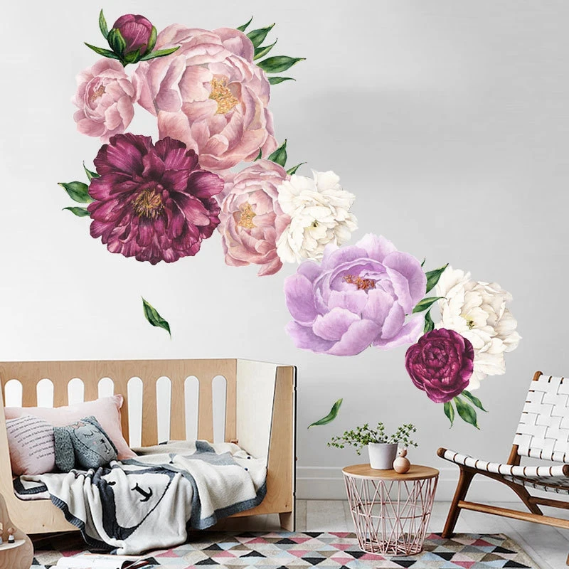 Wall Sticker Peony Rose Flowers Stickers Living Room Art Nursery Decals Kids Home Decor Gift Waterproof Removable | Дом и сад