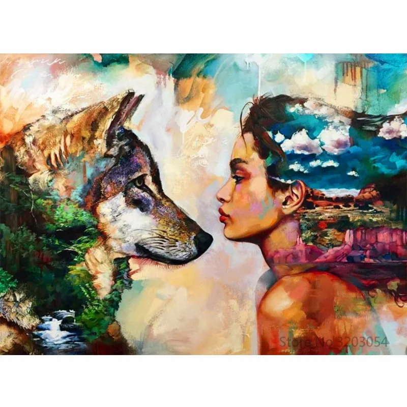 

Framed DIY Painting By Numbers Animals Wolf Acrylic Painting Modern Picture Home Decor For Living Room 40x50cm