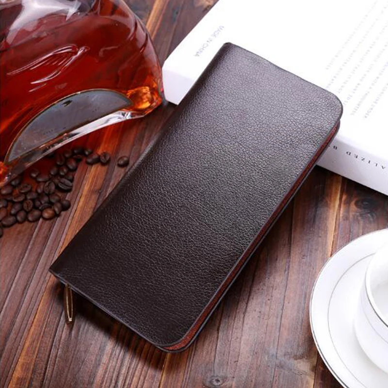 Coffee Мужские кошельки, модные одноцветные мужские длинные кошельки, длинный кожаный мужской кошелек на молнии, мужские кожаные прочные кошельки - Цвет: Coffee