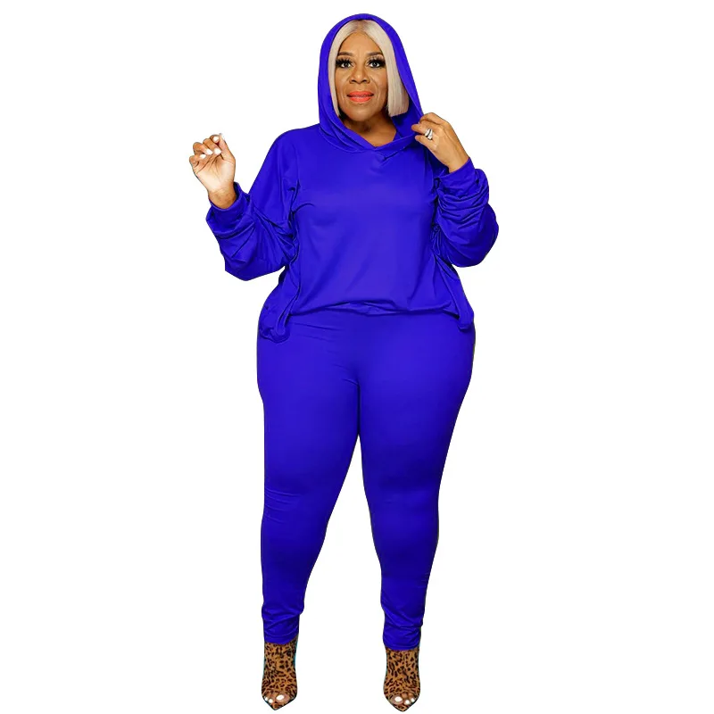 

Spring And Autumn New Hooded Hoodie Suit Fashion Ladies Solid Color Long Sleeve Jacket + Trouser Suit African Leisure Two Suits