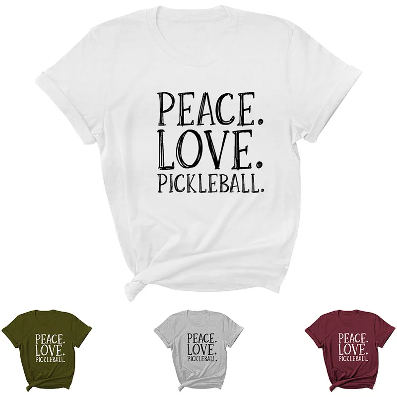 

Peace Love Pickleball женская футболка с буквенным принтом с коротким рукавом и круглым вырезом Свободная Женская футболка женская футболка Топы жен...