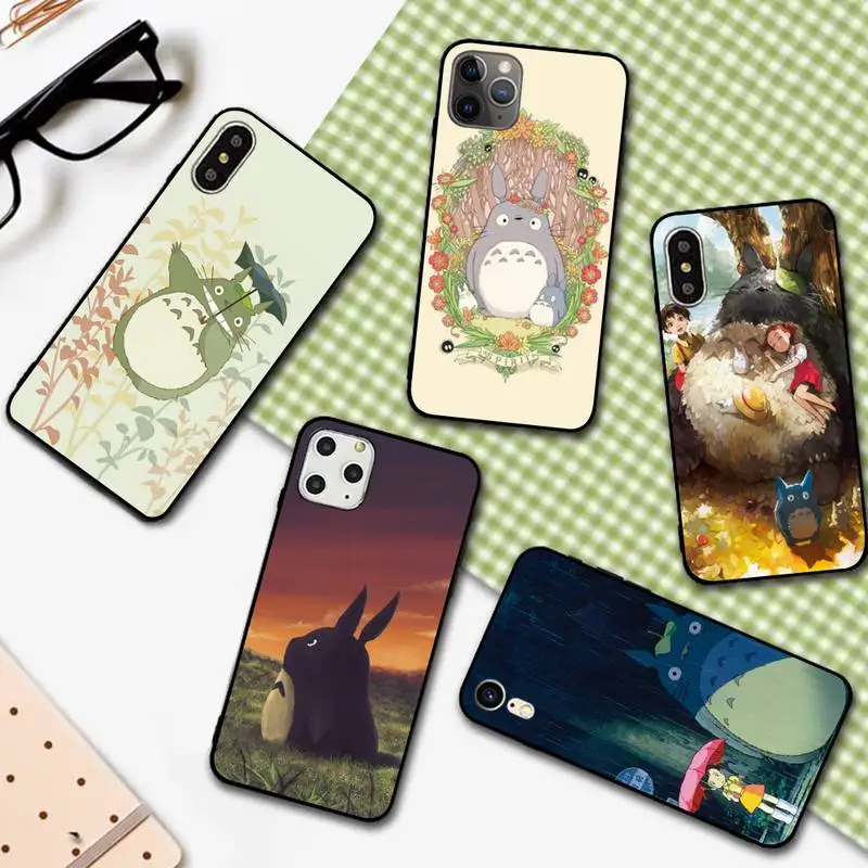 

YNDFCNB Cute Anime Happy Totoro Phone Case for iPhone 11 12 13 mini pro XS MAX 8 7 6 6S Plus X 5S SE 2020 XR cover