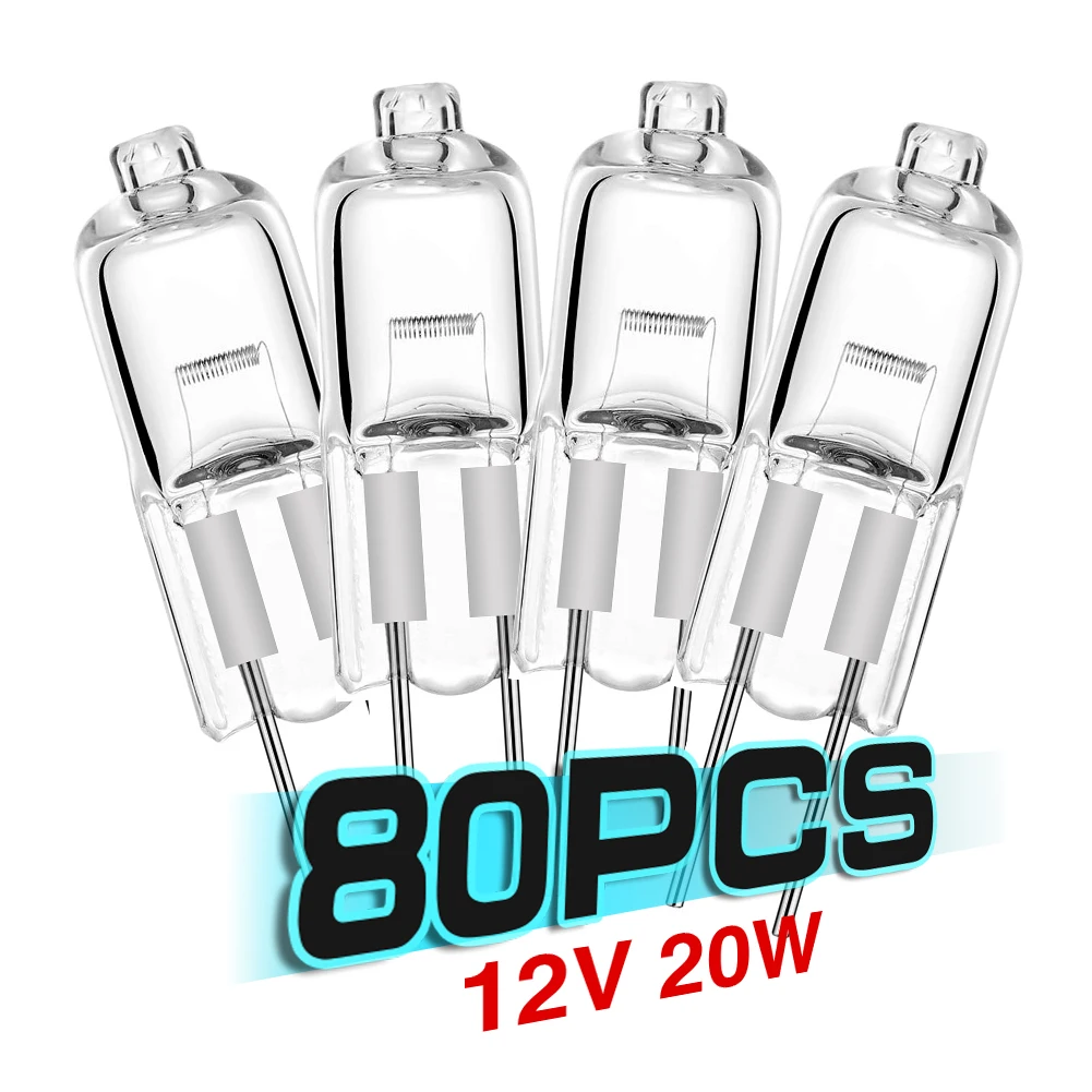 

80 PCS Halogen G4 12V 20W Lamp JC Type G4 Halogen Light Bulbs G4 Base Clear Halogen inserted beads crystal lamp