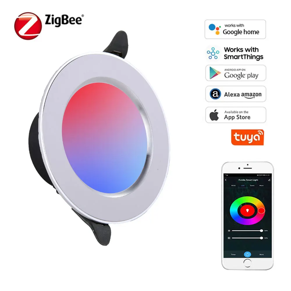

Умный Точечный светильник Zigbee, потолочный светильник с регулируемой яркостью, 4 дюйма, 10 Вт, для смартфонов Google Home, Alexa/Google Home