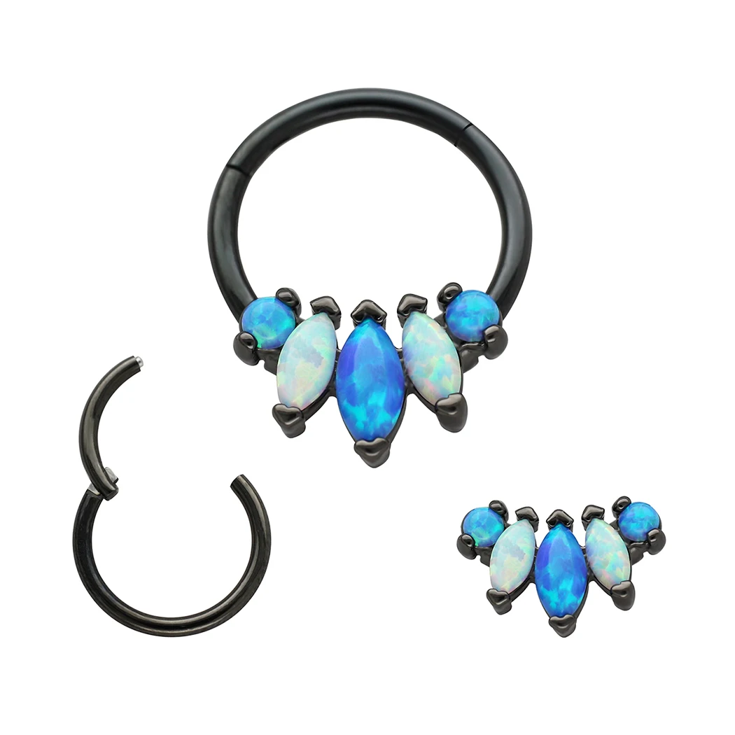 

JHJT Fashion Nose Rings Surgical SS Detachable Opal Helix Cartilage Tragus Ring Septum Hinge Nose Jewelry Piercing 16G