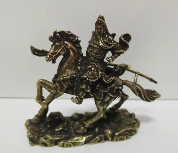 

Chinese Pure Brass Riding Horse Guan Gong Small Statue