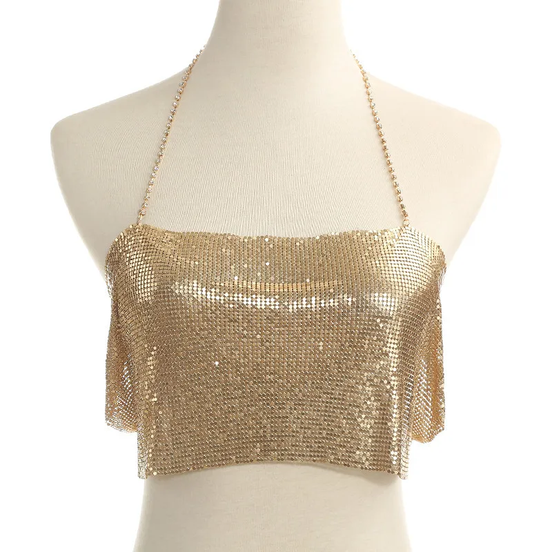 

Women's Sexy Metal Shinny Bra Body Chains Chest Sequins Mesh Beach Bikini Body Jewelry Mujer Gift For Wife Party NEW
