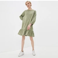 women casual prairie chic solid staraight ruffles a line dress o neck wrist mini dress green 2021 new fashion autumn dress