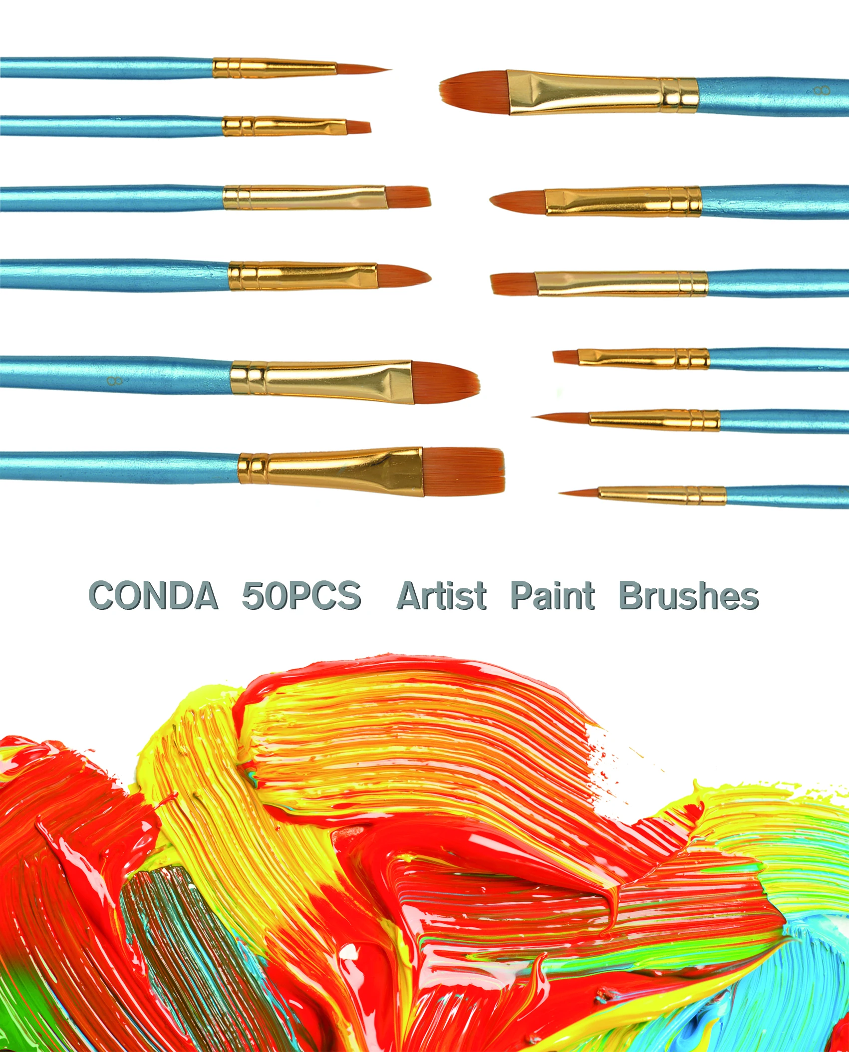 CONDA 50 шт. кисти для краски нейлоновые щетки волос Акриловая акварель маслом