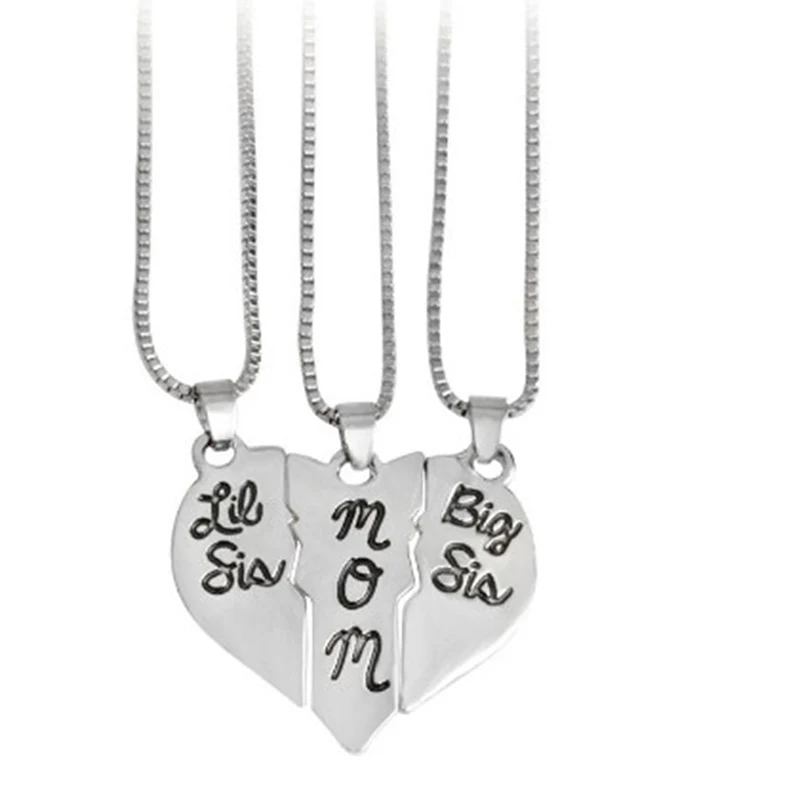3pcs/set Lettering Necklace&quotLittle Sis MOM Big Sis&quot Love Heart Pendant Mother Daughters Kids Birthday Family Special Gift 369667 |