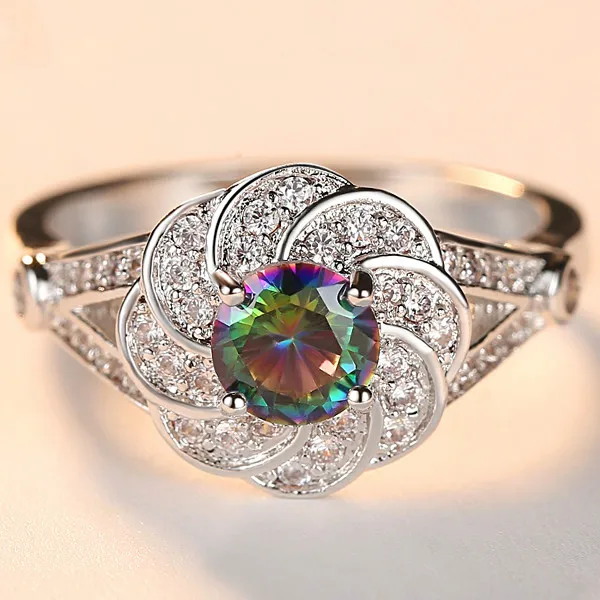 Гламурное женское кольцо с радужным круглым цирконием креативное закрытым