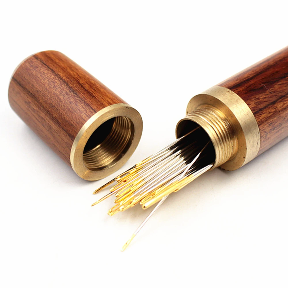 

DIY Sewing Needles Holder Storage Tube Wooden Box Hand Sewing Needles Case Leather Knitting Embroidery Mending Needles Container