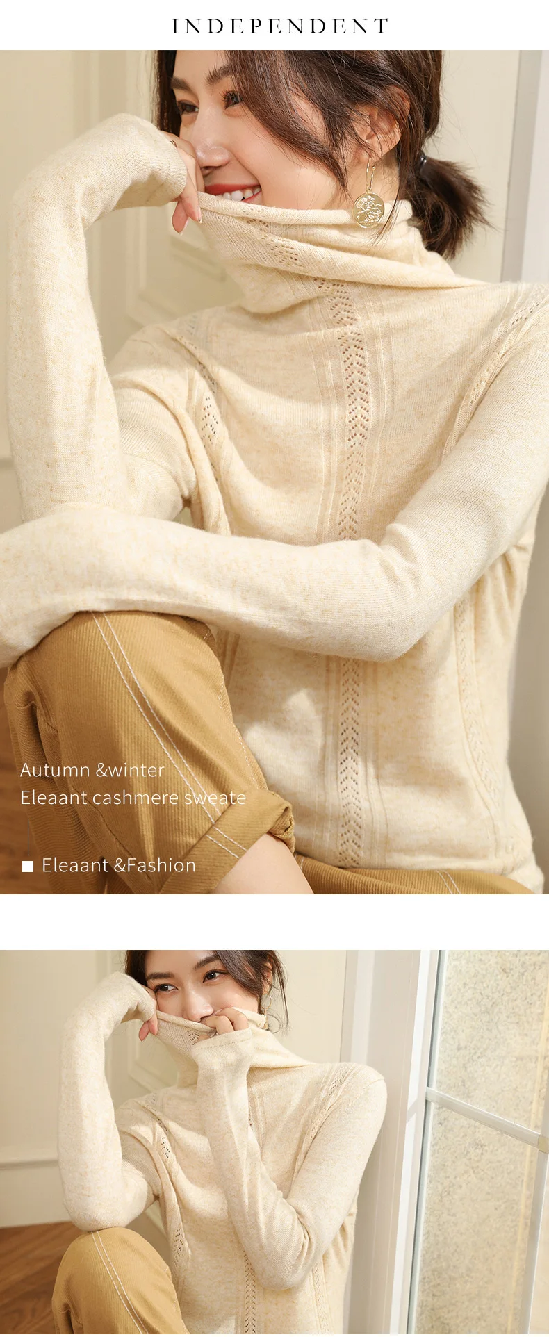BELIARST Autumn and Winter New Pile of Cashmere Sweater Women's Pullover Sweater Was Thin Hollow Knit Bottoming Sweater