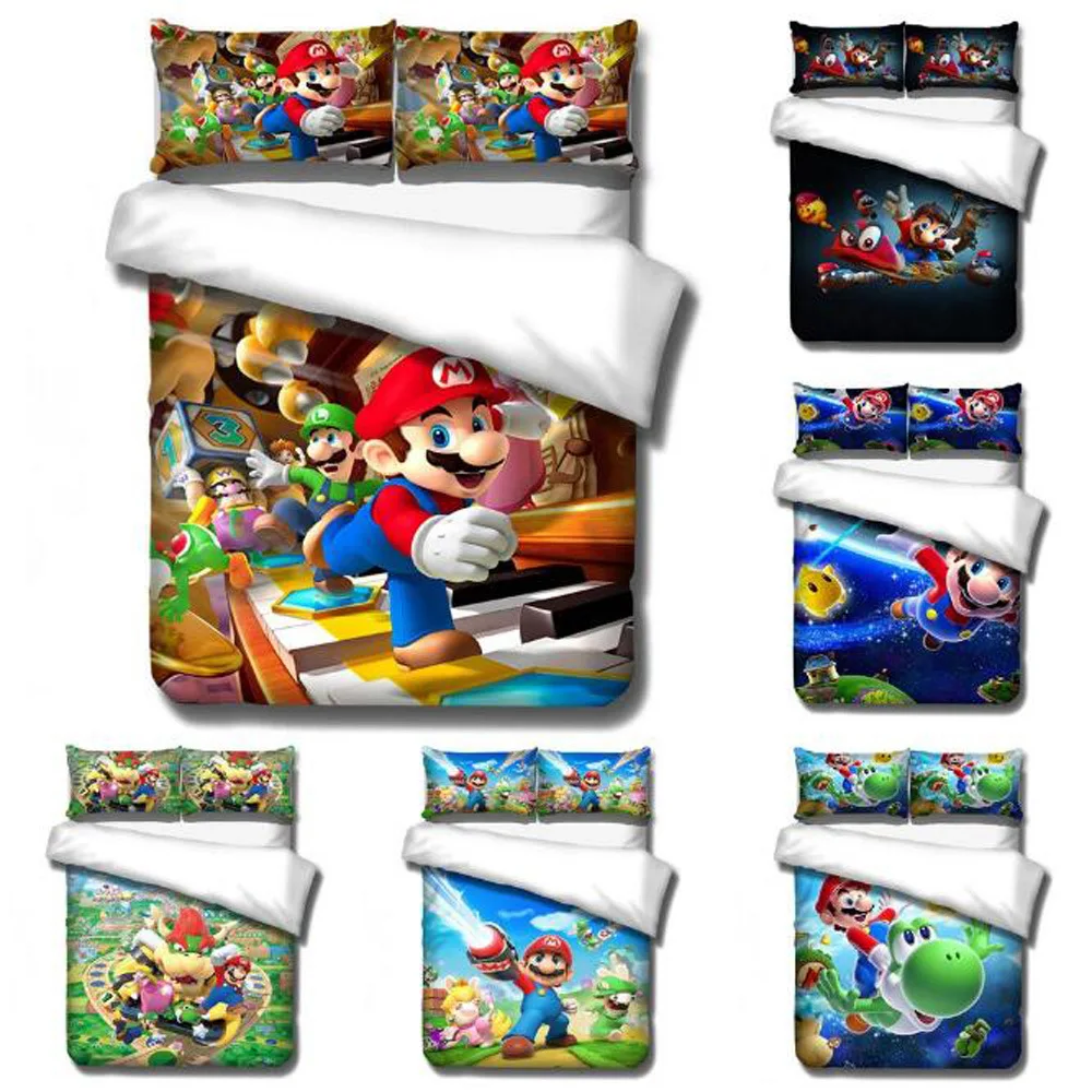 

Super Mario Bedding Set Duvet Cover and Pillowcase Anime Cartoon Game Mario Full Size Bed Set Comforter Set for Bedding
