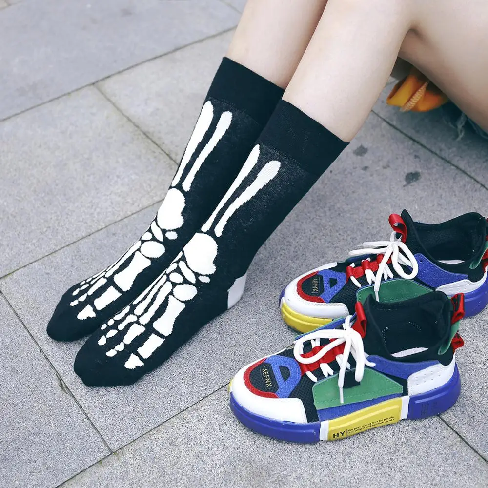 Harajuku happy women funny combed cotton casual Fashion colorful ghost bat pattern Men Long skateboard Unisex Christmas Socks