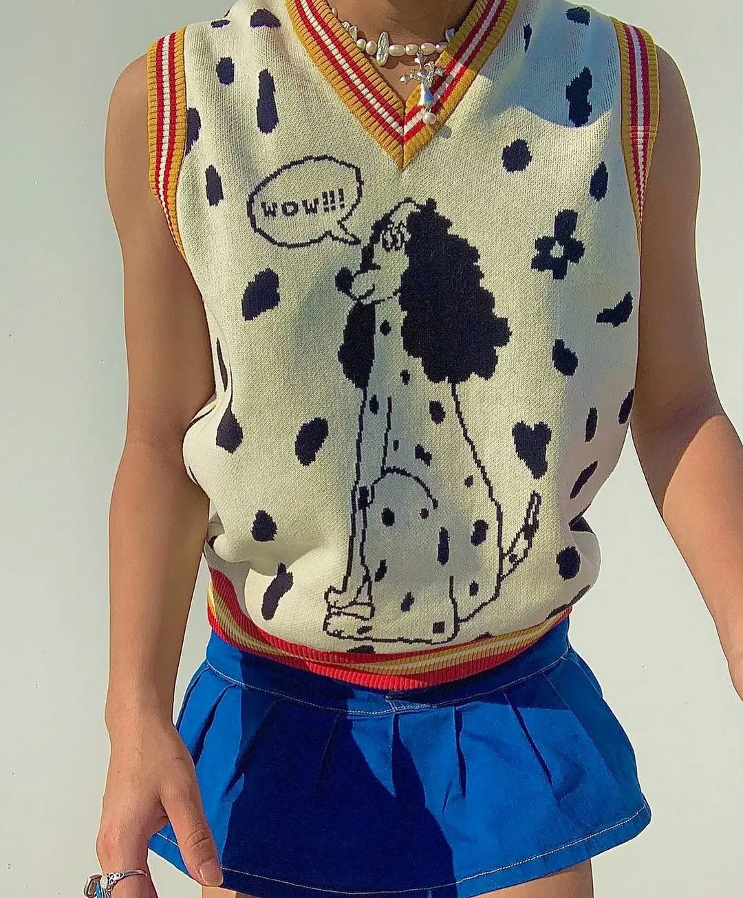 

Autumn Women's Sweater Vest V-neck Knitted Vest Girls Preppy Style Puppy Jacquard Matching Knitwear Casual Sleeveless Loose Tops